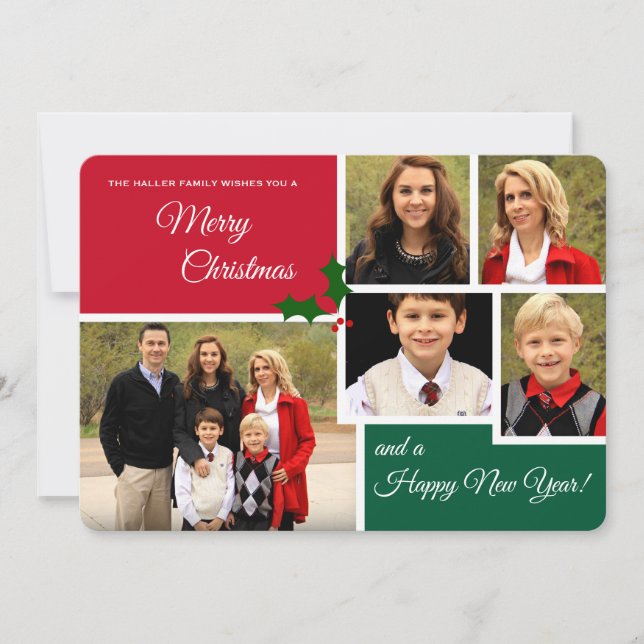 Cartão de Feriado Clássico Holly 5 (Frente)