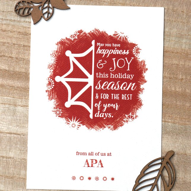 Cartão de Feriado da Empresa Red Snowflake (Red Logo, Burgundy Maroon Logo Company Holiday Christmas Cards, Bulk Order Budget Red Logo)