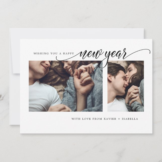 Cartão de Feriado de Ano Novo de Colagem Moderna (Frente)