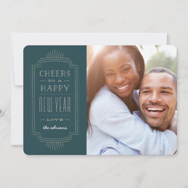 Cartão de Feriado de Ano Novo Deco da Glittery (Frente)