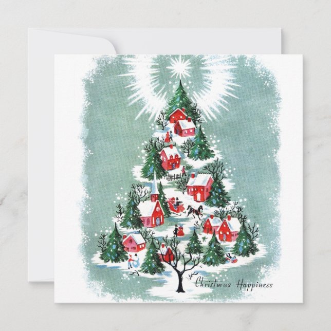 Cartão de Feriado de Cavalo natal vintage (Frente)