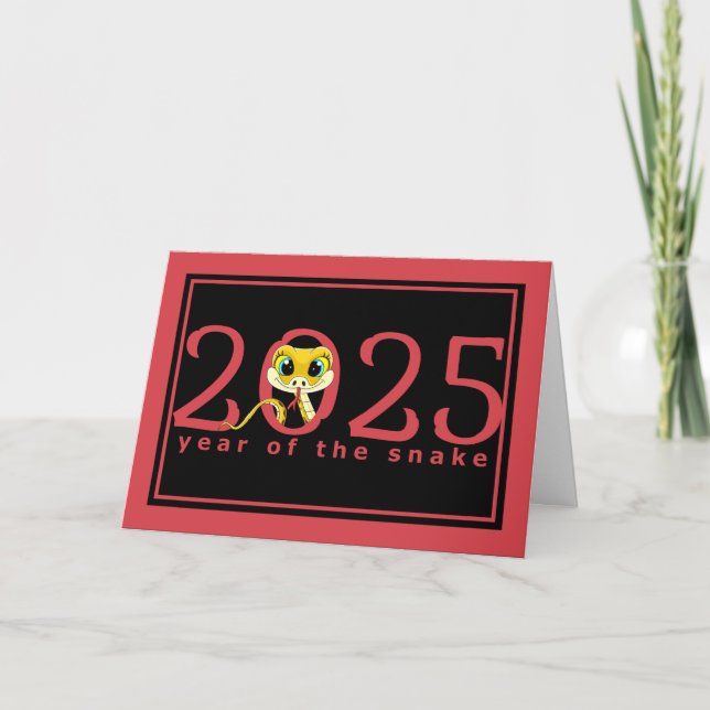 Cartão de Feriado de Cobra de Cartoon de Ano Novo  (Frente)