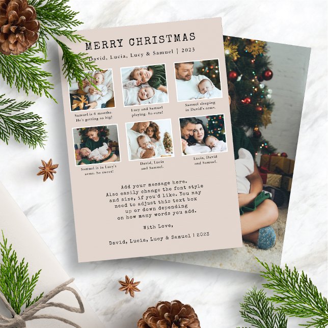Cartão de Feriado de Colagem de Foto Neutro (Tan Earth Tone Photo Collage Merry Christmas Card)