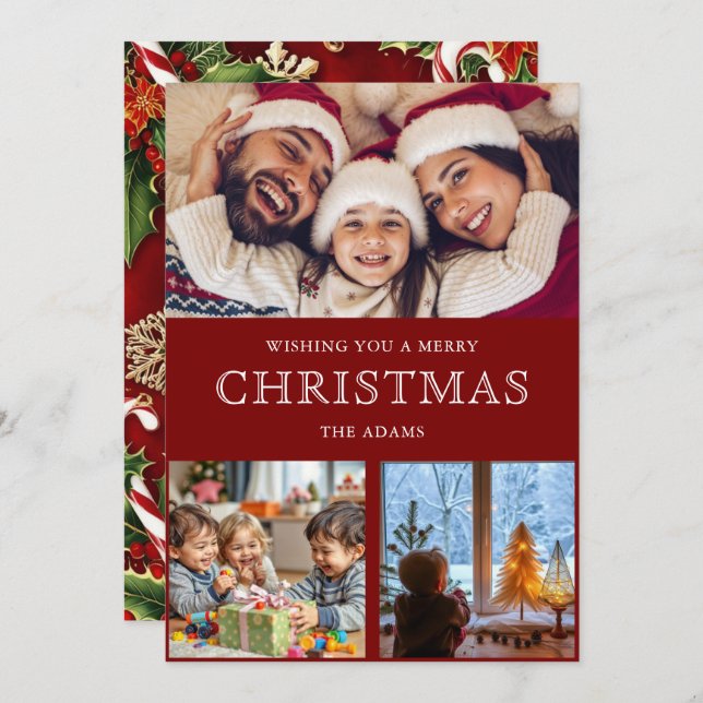 Cartão de Feriado de Colagem de Fotos do Natal Ver (Frente/Verso)