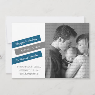 Cartão de Feriado de Foto Deslizante Moderno (Azul