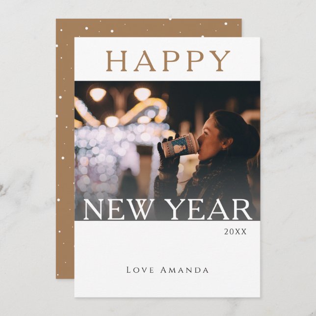 Cartão de Feriado de Foto do Feliz ano novo Modern (Frente/Verso)