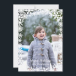 Cartão de Feriado de Foto do Floco de Neve<br><div class="desc">Os deliciosos flocos de neve brancos enquadram sua foto favorita neste doce e romântico cartão de feriado, fazer-o perfeito para mostrar um novo bebê, um filhote ou um animal de estimação, recém-casados ou uma foto especial da família. A parte de trás desta placa plana é decorada com três pequenos flocos...</div>