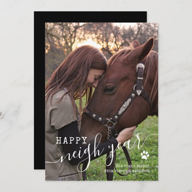 Cartão de Feriado de Foto em Cavalo de anos novos (Frente/Verso)