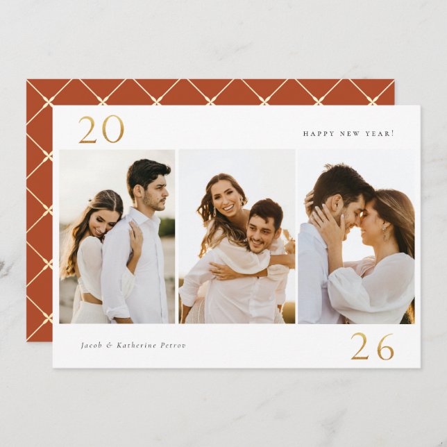 Cartão de Feriado de Foto para 2024 Novo Ano 3 (Frente/Verso)