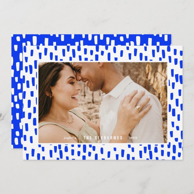 Cartão de Feriado de Foto Piscante Azul Brilhante (Frente/Verso)