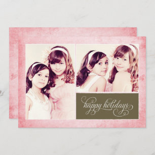 Cartão de Feriado de Foto Rosa Orgânico Grunge 2