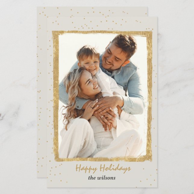 Cartão de Feriado de Fotografia de Quadro Dourado  (Frente/Verso)