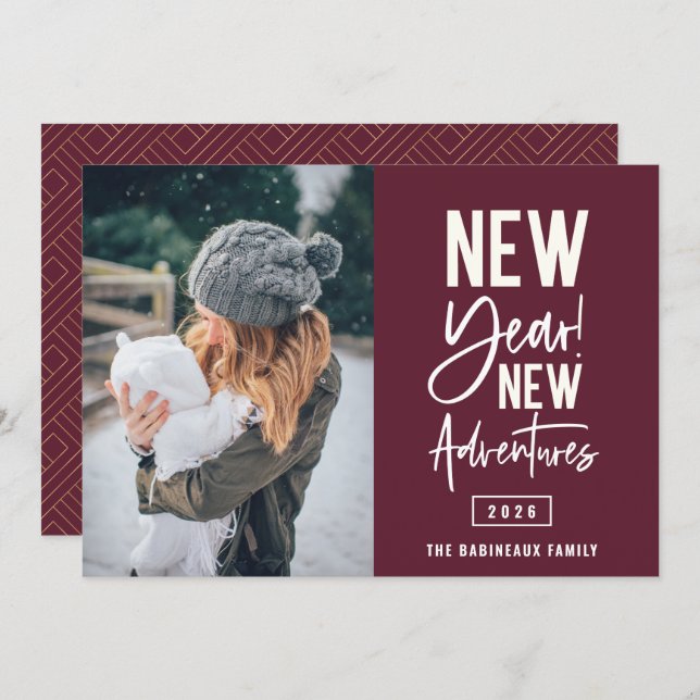 Cartão de Feriado de Fotografia para Novas Aventur (Frente/Verso)