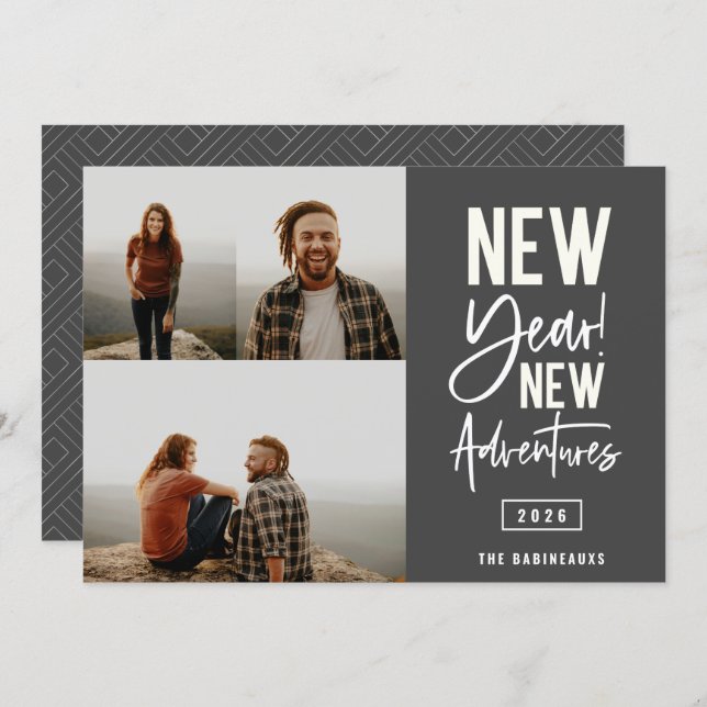 Cartão de Feriado de Fotografia para Novas Aventur (Frente/Verso)