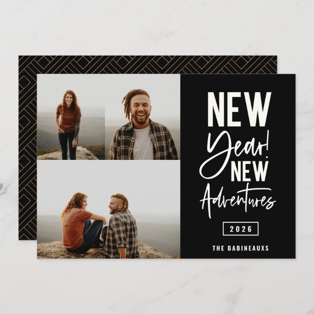 Cartão de Feriado de Fotografia para Novas Aventur (Frente/Verso)