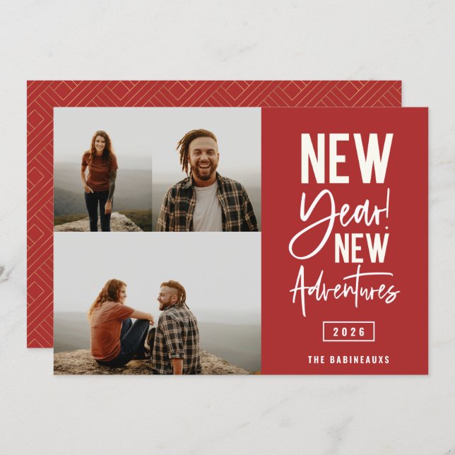 Cartão de Feriado de Fotografia para Novas Aventur (Frente/Verso)