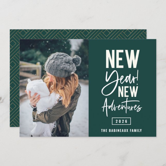 Cartão de Feriado de Fotografia para Novas Aventur (Frente/Verso)