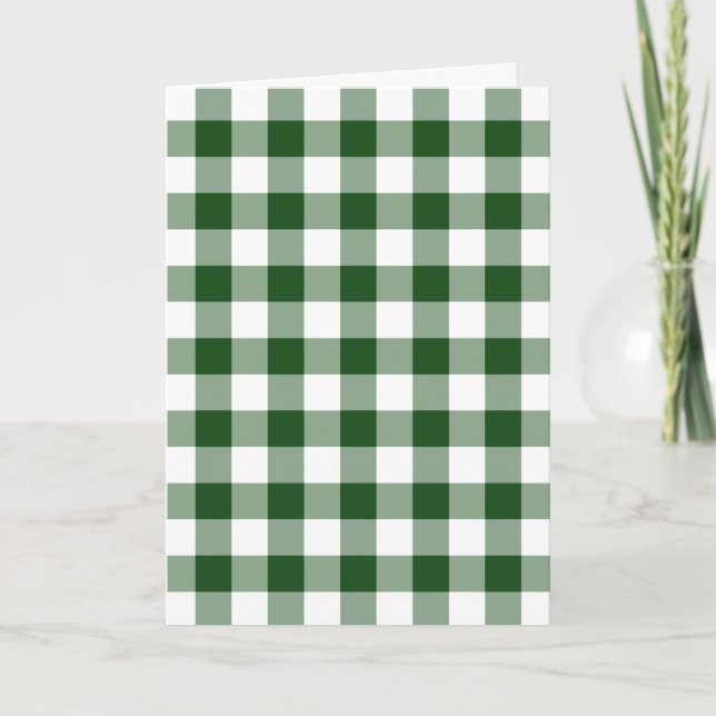 Cartão de Feriado de Gingham Verde e Branco (Frente)