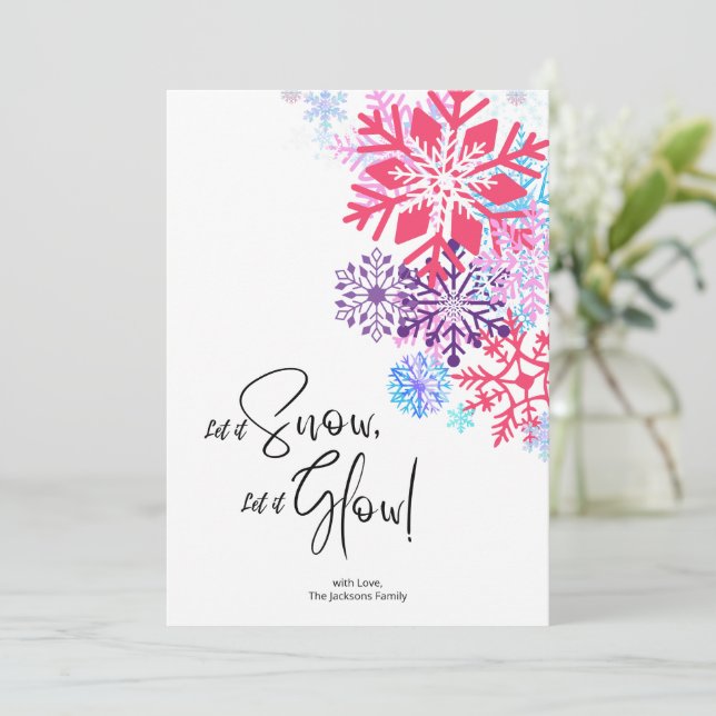 Cartão de Feriado de Natal Colorido Floco de Neve (Em pé/Frente)