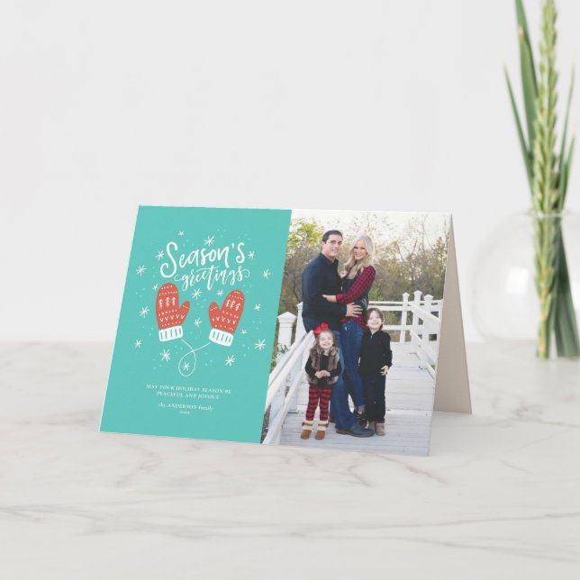 Cartão de Feriado de Natal do Hygge Mittens (Frente)