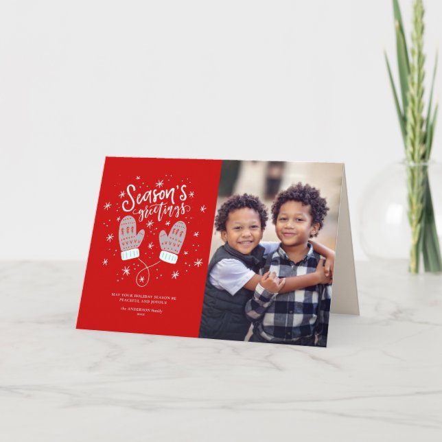 Cartão de Feriado de Natal do Hygge Mittens (Frente)