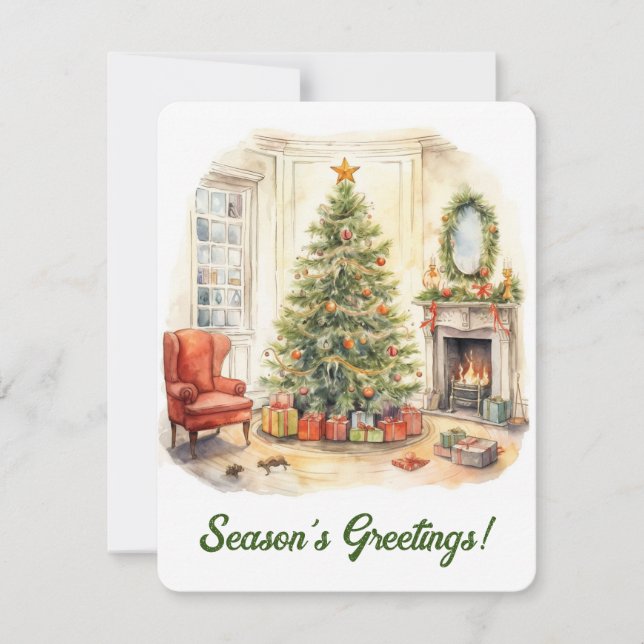 Cartão de Feriado de Natal em Watercolor (Frente)