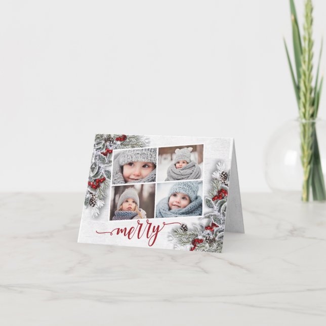 Cartão de Feriado de Natal Holly Pine Rustic (Frente)