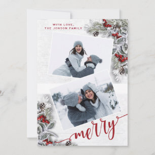 Cartão de Feriado de Natal Holly Pine Rustic