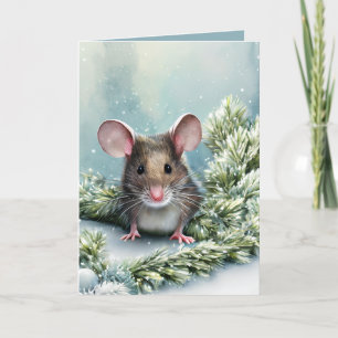 Cartão de Feriado de Natal para Rato Cute com Aqua