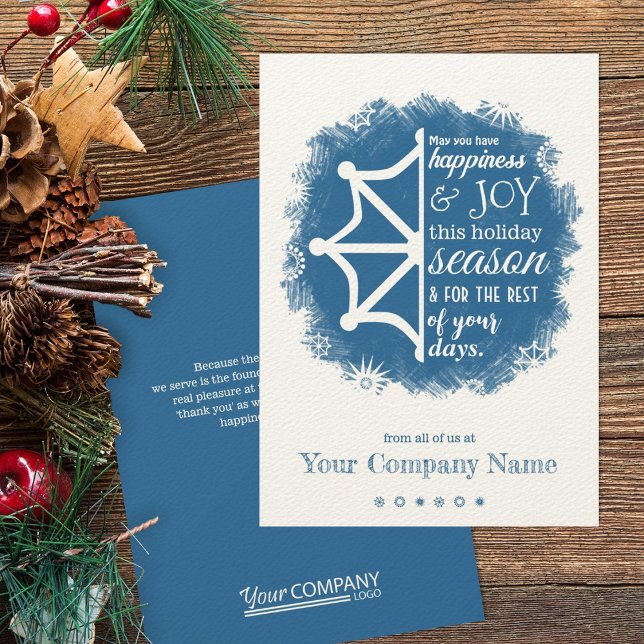Cartão de Feriado de Neve Azul Cinza (blue company logo christmas holiday greeting cards)