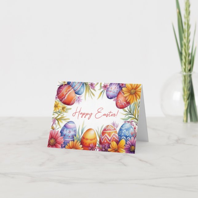 Cartão de Feriado de Ovos de Páscoa bonito com Aqu (Frente)