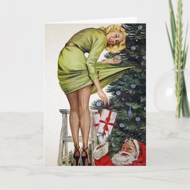 Cartão de Feriado de Papais noeis Inadequados Retr (Frente)