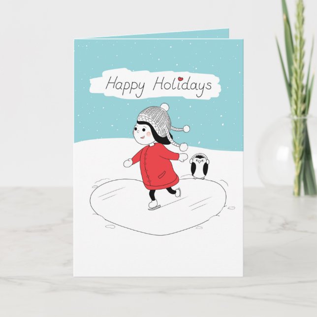 Cartão de Feriado de Patinação no Gelo para Garota (Frente)