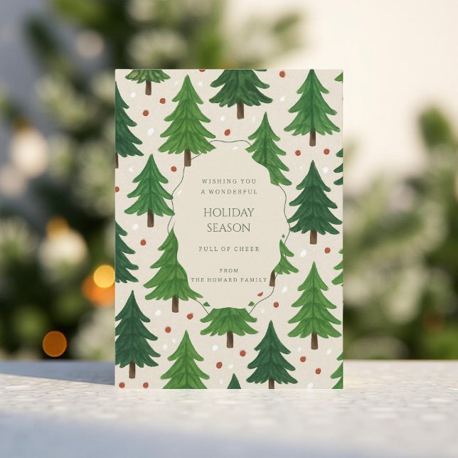 Cartão de Feriado de Pinheiros Cinzentos Vermelhos (Criador carregado)