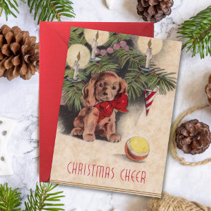 Cartão de Feriado de Puppy para natais vintages