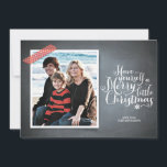 Cartão de Feriado de Script de Fita de Washington<br><div class="desc">Este convite à apresentação rusticidade é feito exclusivamente para Zazzle e é perfeito para uma saudação sazonal nostálgica mas moderna. Impressa fita "washi" em sotaque vermelho, sua foto com tipografia de script branco impressa em fundo de quadro. Adicione um Carimbo de Feriado de Envelopes de nossa extensa coleção de postagens...</div>