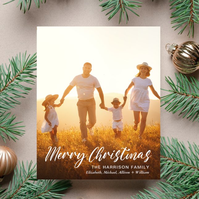 Cartão de Feriado de Sobreposição de Script de Fot (This holiday season, let the magic of your cherished moments unfold with our 4 photo Christmas card)