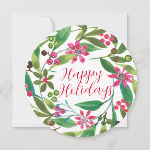 Cartão de Feriado de Wreath de Aquarela Poinsettia