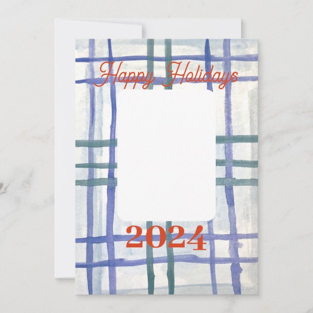 Cartão de Feriado de Xadrez Azul (Frente)