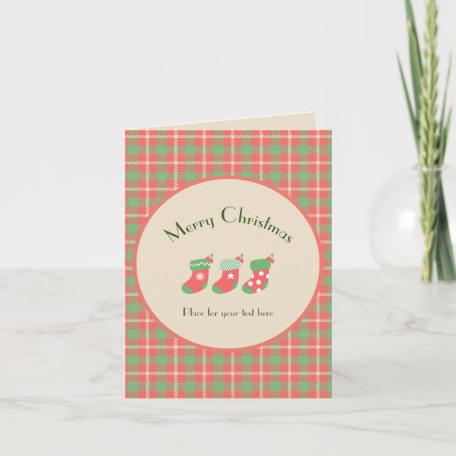 Cartão de Feriado de Xadrez Vermelho de Natal Dobr (Frente)