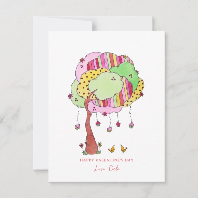 Cartão de Feriado do Dia dos Namorados com Árvore  (Frente)