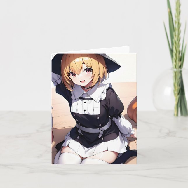 Cartão de Feriado Dobrado de Anime de Ação de Graç (Frente)