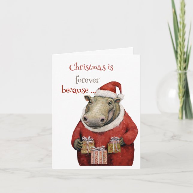 Cartão de Feriado Dobrado Hippo (Frente)