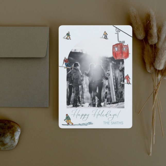 Cartão de feriado feliz de esqui fotográfico em ar (Criador carregado)