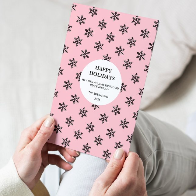 Cartão de Feriado Feliz de Neve Preto e Rosa (Criador carregado)