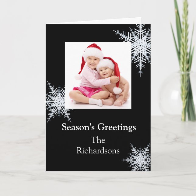 Cartão de Feriado Flocos de Neve Brancos (preto) (Frente)