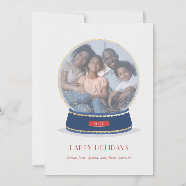 Cartão de Feriado Glimmer Globe de Neve Dourada (Frente)