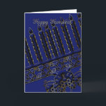 cartão de feriado hanukkah com velas em azul<br><div class="desc">cartão de férias hanukkah com velas em azul e efeito ouro</div>