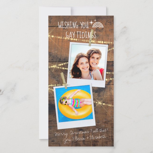 Cartão de Feriado LGBT 2 Fotografias "Gay Tidings" (Frente)