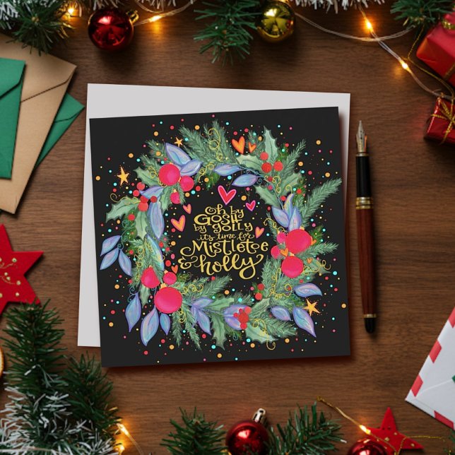 Cartão de Feriado Mistletoe Holly Wreath Inspirivi (Criador carregado)